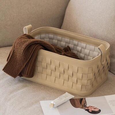 皮革织收纳装置物篮编衣家居帽间客厅简约软饰品摆2233件网红