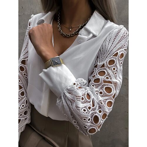 Women Elegant Solid Chiffon Blouse Spring Summer Casual Long