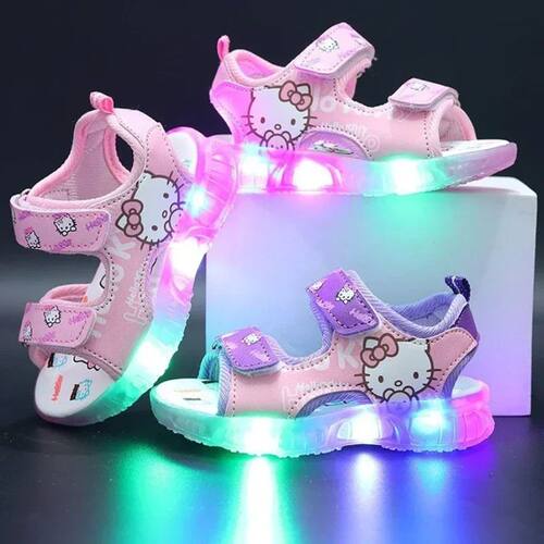 2025 Summer Baby LED Light Sandals For Girls Cute Hello Kitt