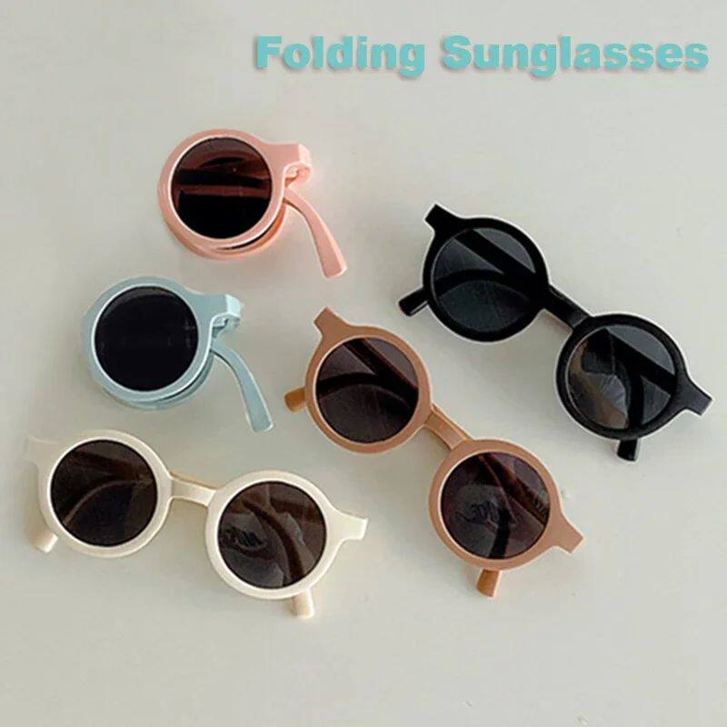 Foldable Kids Sunglasses Girls Boy Children Sun Glasses Roun图片