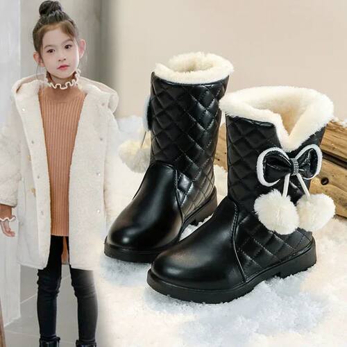 Girls Warm Boots with Bow Kids Snow Boots with Fur Plush
