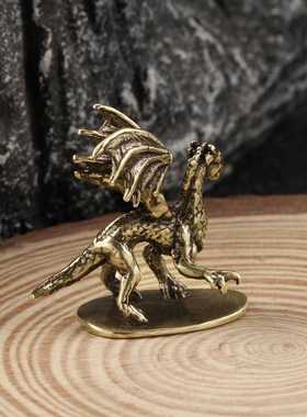 新款直销跨境翼龙飞龙小恐龙黄铜摆件仿古做旧茶宠办公桌面摆件送