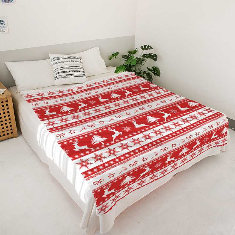 新款直销圣诞节法兰绒印花毛毯办公室午睡毯盖毯空调毯冬季保暖沙