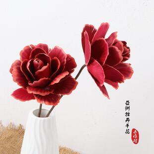 新款直销亚洲牡丹花手工木片花干花家居装饰婚庆艺术插花拍摄道具