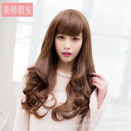 新款直销假发女长卷发大波浪梨花头蓬松齐斜空气刘海发型中长款假
