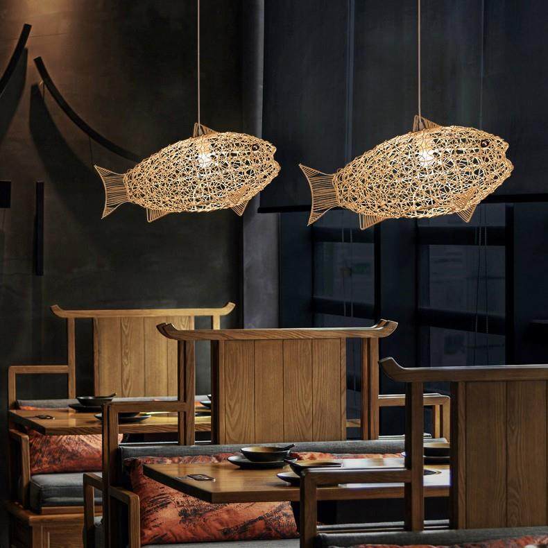 新款直销东南亚竹编吊灯创意藤编鱼形饭店餐厅茶楼个性火锅店民宿,家装灯饰光源,智能吊灯,淘宝优惠券,粉丝福利购,淘宝优惠卷