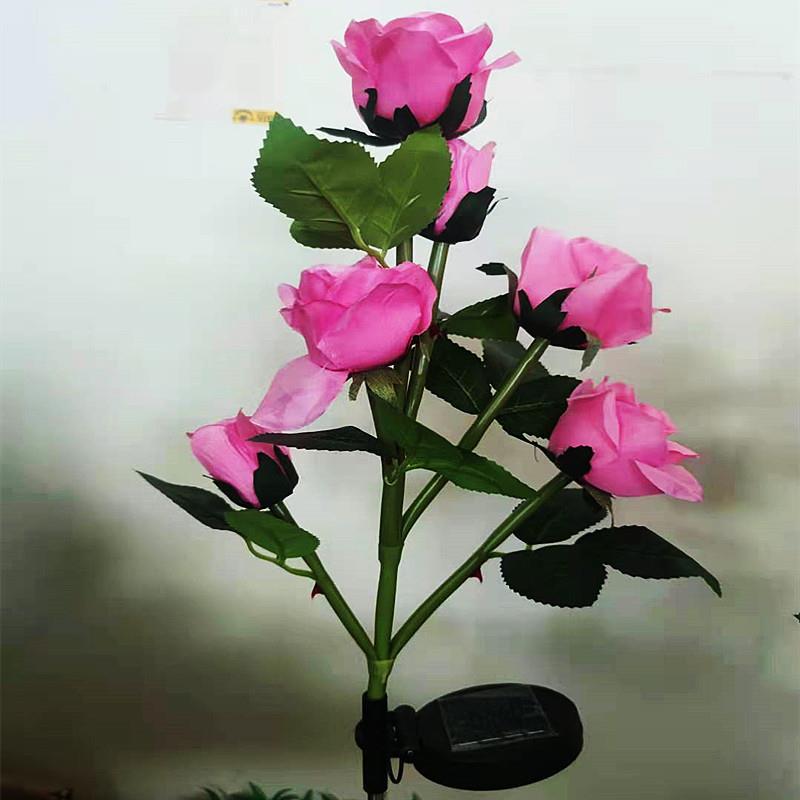 新款直销太阳能玫瑰花灯LED6/7头仿真玫瑰花地插灯户外装饰庭院供