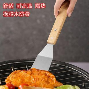 直销烧烤具现货不锈钢烧烤工具露营烘焙橡胶木柄烧烤叉铲夹清 新款