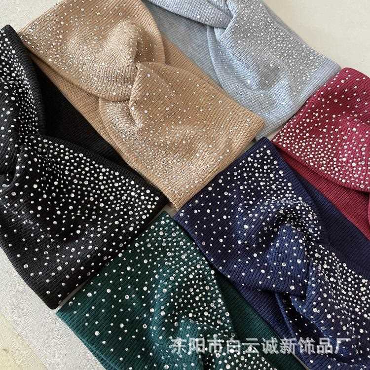 新款直销跨境新款水钻烫钻发带洗脸头饰交叉女士瑜伽运动头带洗脸
