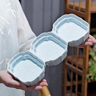 新款直销陶瓷中式三宫格茶点盘餐厅冷菜盘托盘酒店会所水果盘婚庆