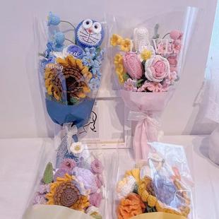 直销手工编织向日葵玫瑰花束毛线成品钩针制作永生花情人节礼 新款
