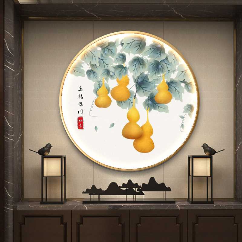 新款直销新中式圆形装饰画餐厅壁画进门玄关走廊背景墙客厅过道寓图片