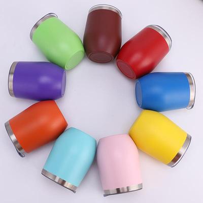 新款直销跨境12oz蛋壳杯304不锈钢真空彩色喷塑鸡蛋杯大肚U形红酒