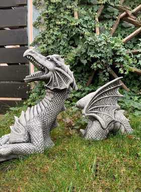 新款直销跨境独立站新品树脂园艺龙摆件 三节飞龙雕像花园装饰庭