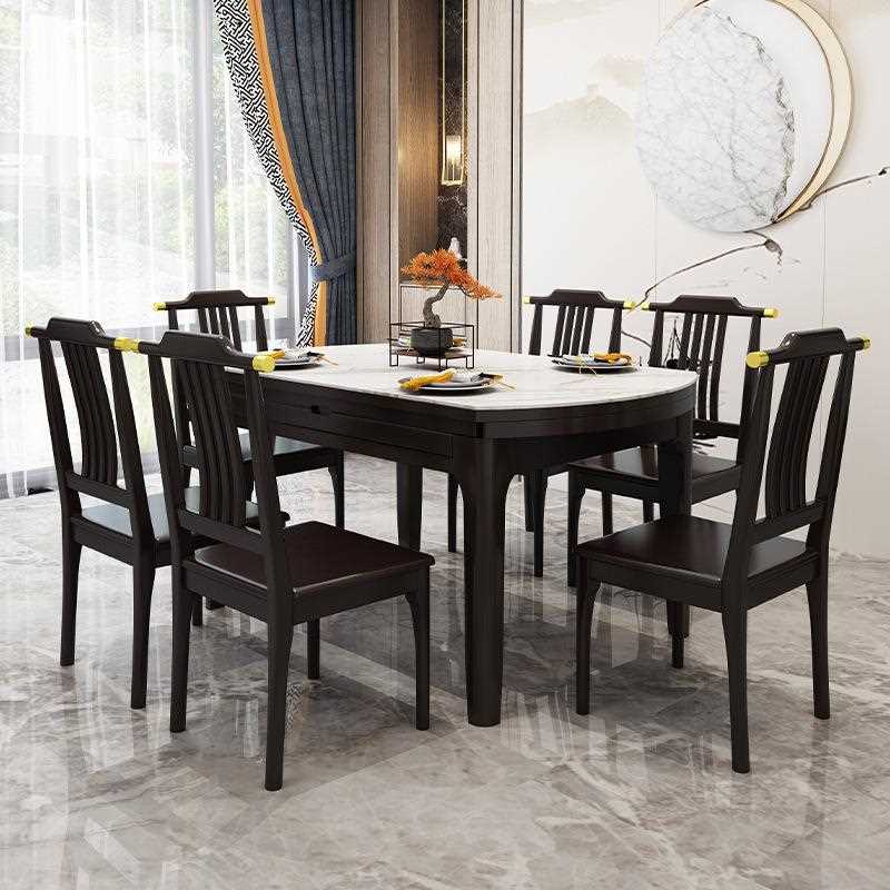 新款直销新中式岩板餐桌椅组合折叠伸缩圆桌方圆两用实木伸缩饭桌