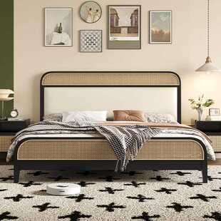 直销新款实木床藤编床现代简约1.5米主卧名宿日式双人主卧1.8米气