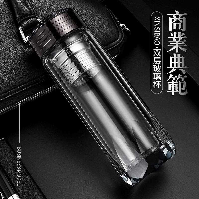 新款直销高档双层玻璃杯八角水晶杯加厚透明商务茶杯会销礼品杯子