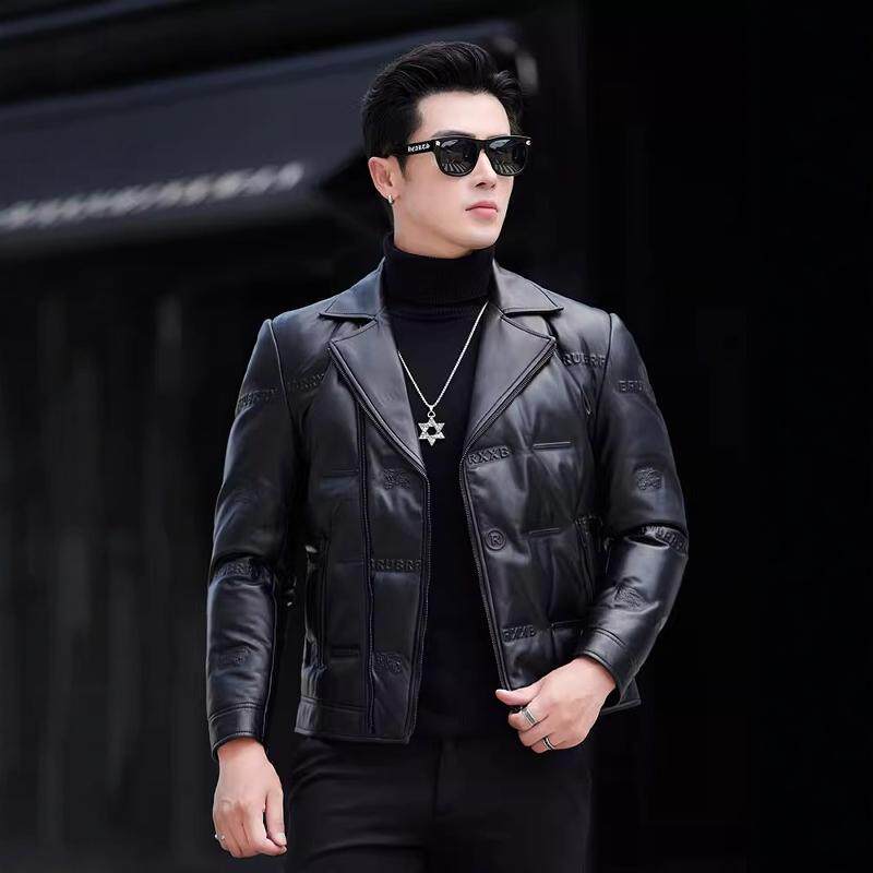 2025新款海宁真皮皮衣男高档羽绒服夹克西装领修身加厚秋冬季外套