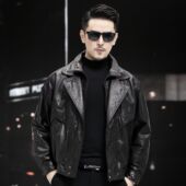 皮衣外套立翻领机车修身 短款 绵羊真皮夹克2025秋冬季 海宁男士 新款