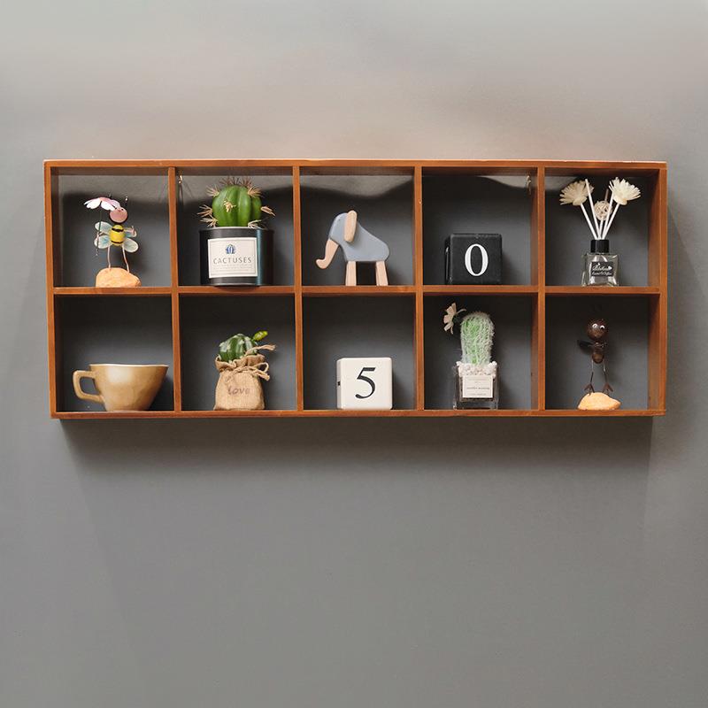 新款直销实木复古壁饰收纳格子展示柜可悬挂木架墙面装饰挂饰墙上