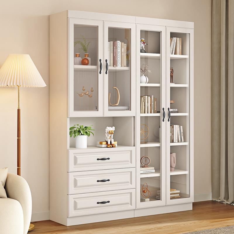 新款直销书柜实木落地家用置物架现代简约玻璃门组合柜子带门书房