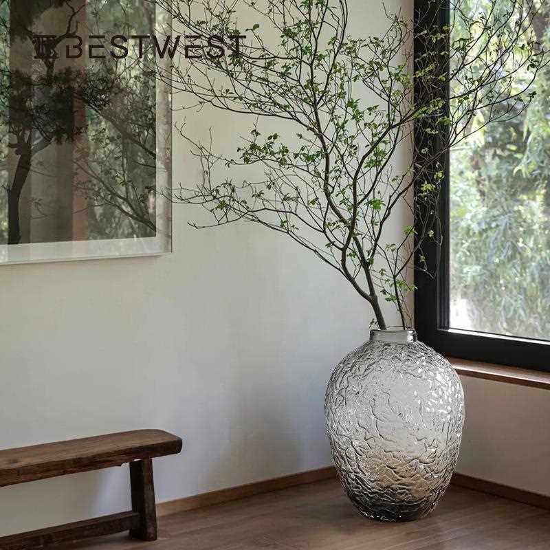 直销新款博西家居 大肚落地马醉木灰色透明锤纹水培玻璃花瓶家居,家居饰品,花瓶,淘宝优惠券,粉丝福利购,淘宝优惠卷