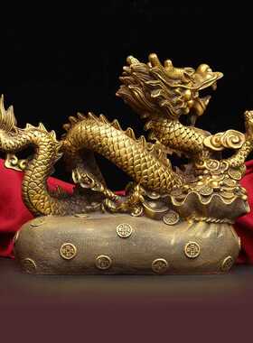 新款直销铜龙摆件黄铜黄金袋龙聚宝盆龙金钱龙黄铜龙青龙家居办公