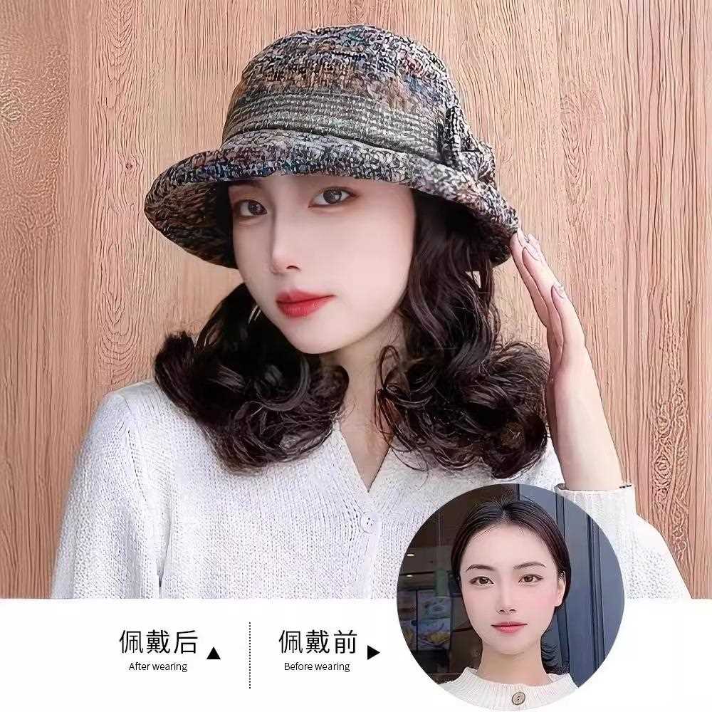 新款直销假发女短卷发中老年妈妈帽子假发一体秋冬加厚渔夫礼帽化