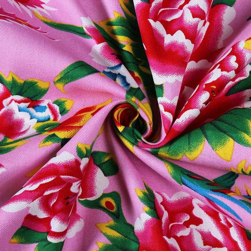 新款直销供货 全棉纱卡东北大花布凤穿牡丹加厚斜纹面料活性印花