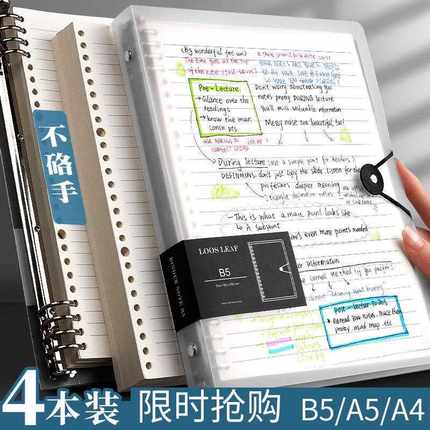 新款直销B5活页本可拆卸笔记本子加厚A5网格本可换替芯A4铁夹本高