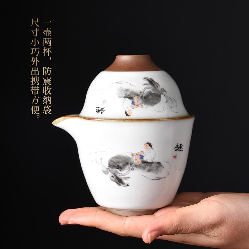 新款直销便携汝窑旅行茶具陶瓷小套装开片一壶二杯快客杯茶壶茶杯