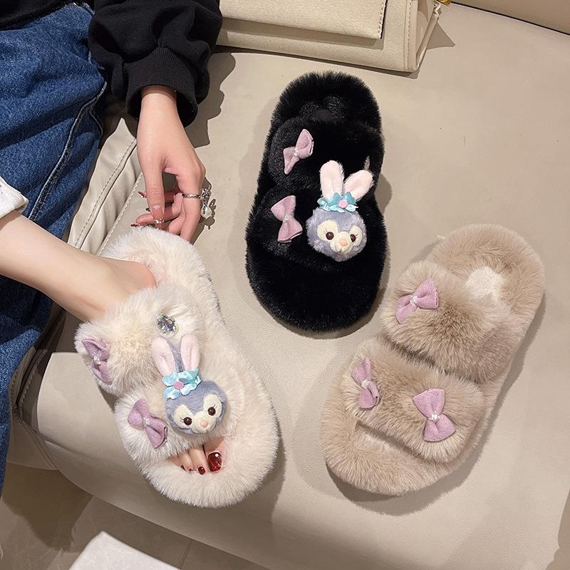 新款直销厚底毛毛拖鞋女ins潮外穿时尚网红可爱卡通居家室内防滑