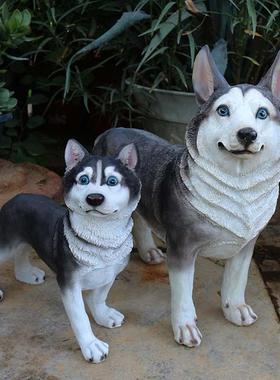 新款直销一件仿真狗摆件哈士奇看门狗庭院摆件阿拉斯加动物树脂工