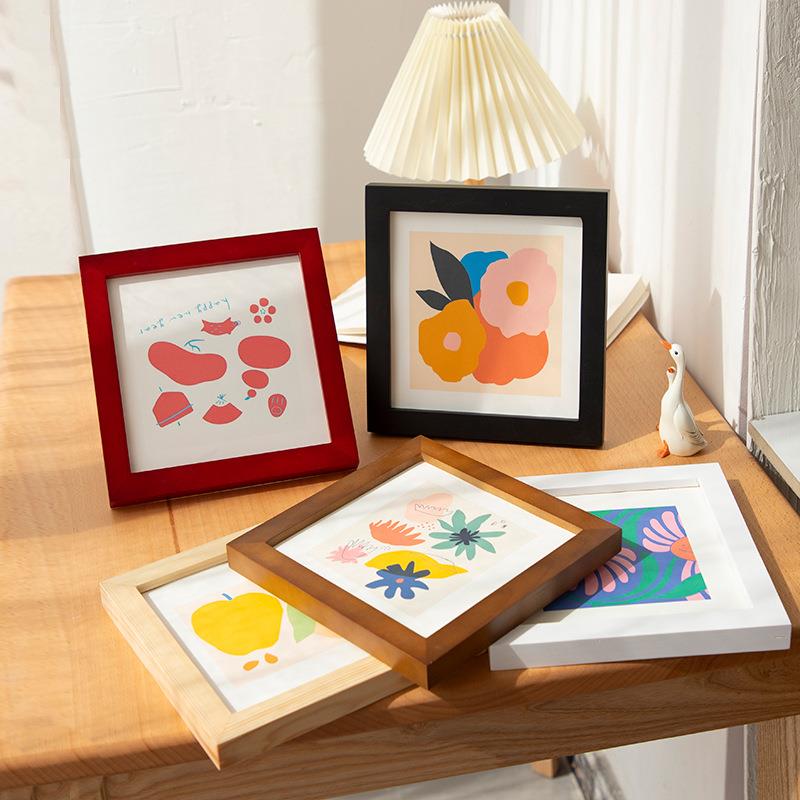 新款直销正方形相框摆台木质海报广告6寸7寸10雕刻logo印刷实木正