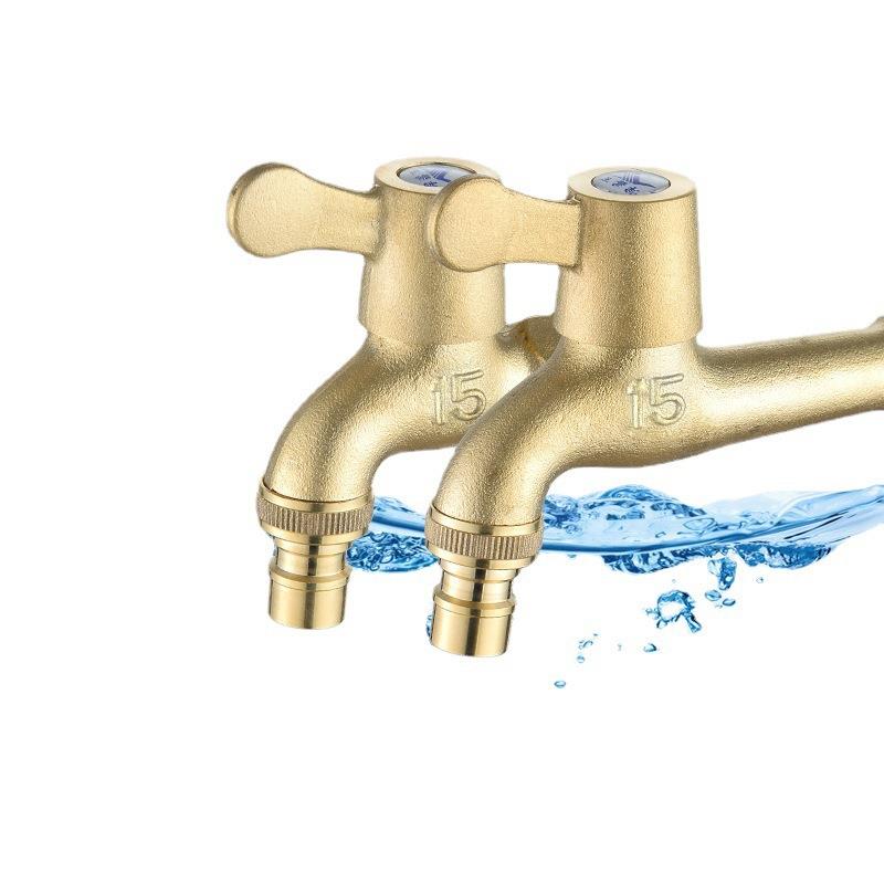 新款直销轻奢纯铜洗衣机水龙头快开双出水双用加长全铜拖把池龙头