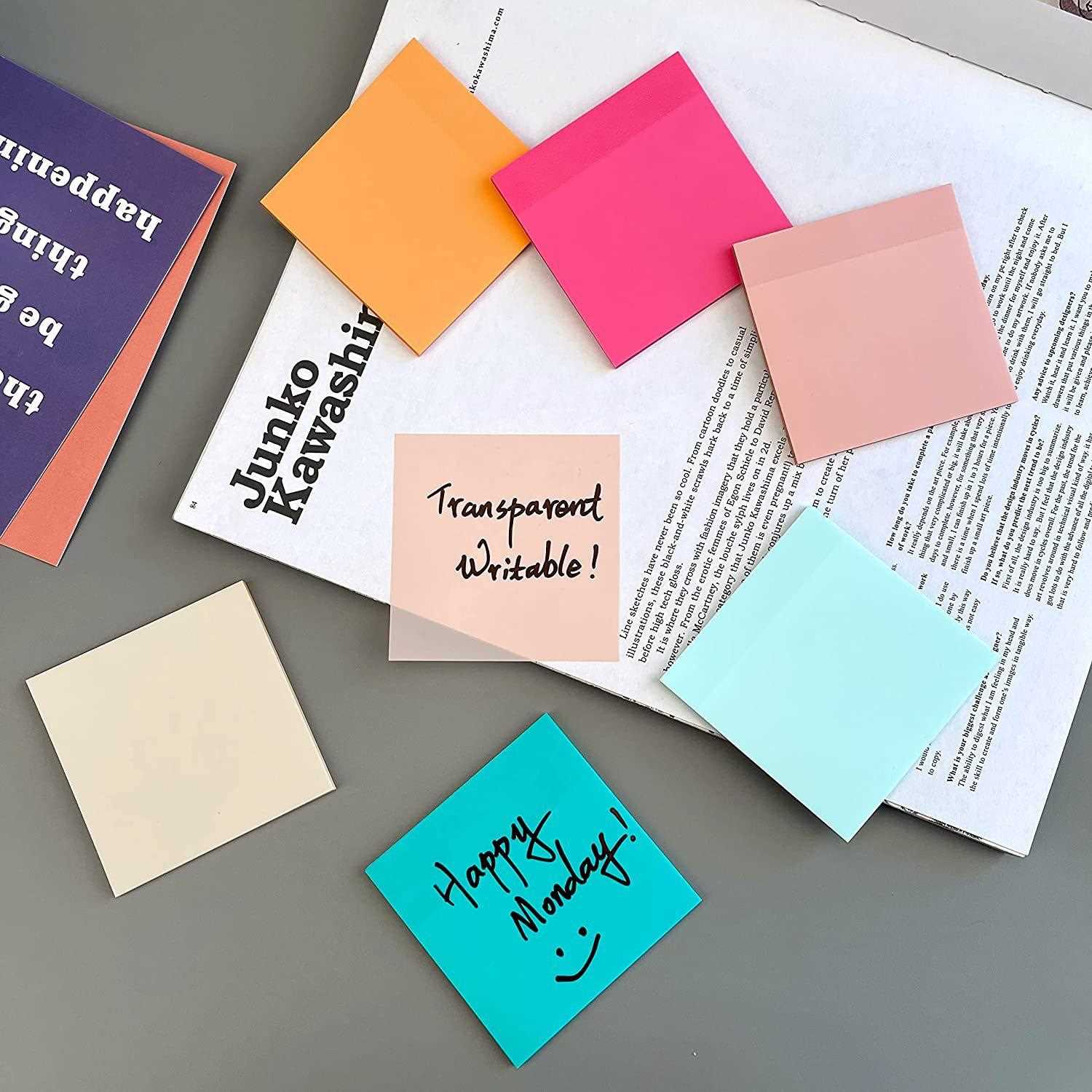 新款直销跨境热卖透明便利贴荧光多色无遮挡可书写粘性强贴纸荧光