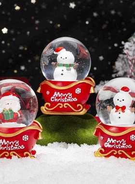 新款直销圣诞老人雪橇彩灯水晶球儿童小雪人生日礼物家居桌面装饰