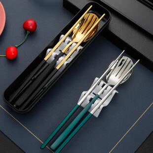 新款直销韩式不锈钢便捷餐具勺子叉子筷子学生户外旅行餐具三件套