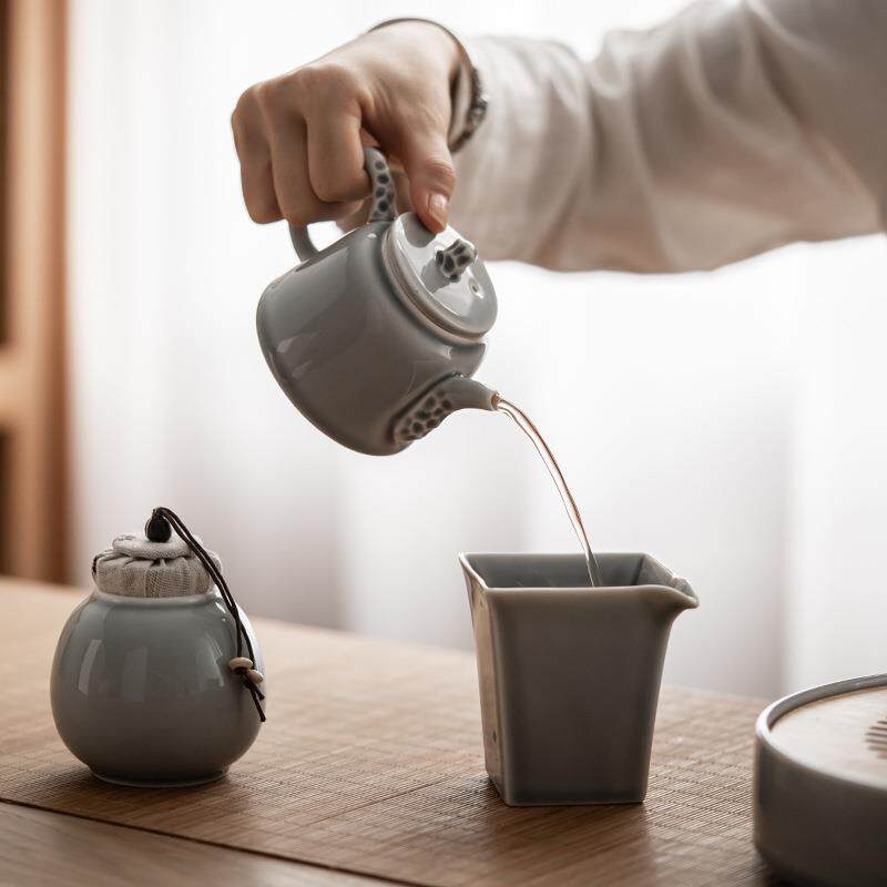 直销新款中式简约冰灰釉 功夫茶具套装家用小套办公室陶瓷带茶盘