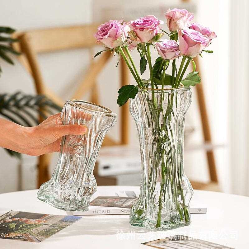 新款直销简约创意透明发财树玻璃花瓶水养插花玫瑰百合富贵竹ins