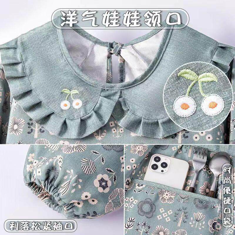 新款可爱洋气围裙长袖罩衣秋冬款围腰厨房做饭工作服