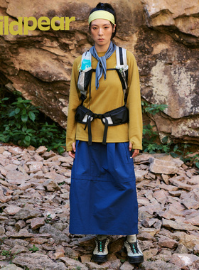 Wild Pear/野梨2025新款户外防泼水抗皱格纹工装半身裙徒步伞裙女