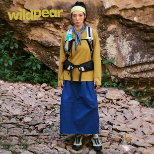 户外防泼水抗皱格纹工装 野梨2025新款 半身裙徒步伞裙女 Pear Wild