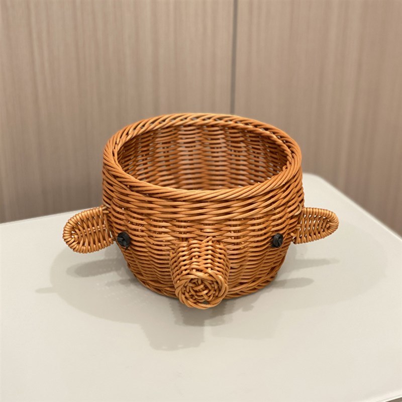 柳编箩筐竹编篮藤编收纳筐鸡蛋创意餐具果盘大象猪鹿动物摆件托盘