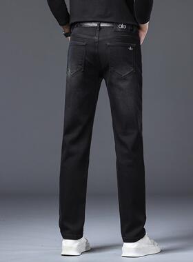 2025秋冬新款男士修身小直筒弹力欧版黑色百搭显瘦潮流牛仔长裤