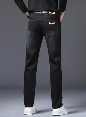 2025秋冬新款高端美式复古黑色弹力修身小直脚青年潮牌牛仔简约男