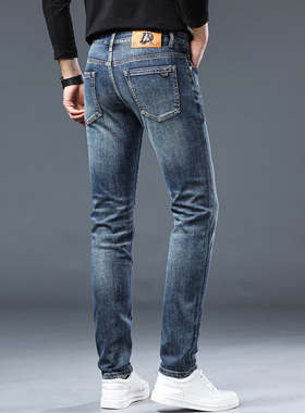 欧货男士修身小脚牛仔裤秋季新款蓝色弹力休闲男装长裤子2025新款