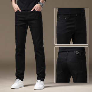 欧货高端钻石黑牛仔裤男款2025新款修身小脚弹力休闲男士裤子秋季