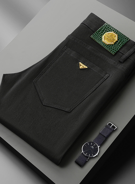 秋冬款欧货新款欧洲站轻奢加厚黑色防褪色长裤弹力修身小直筒裤潮