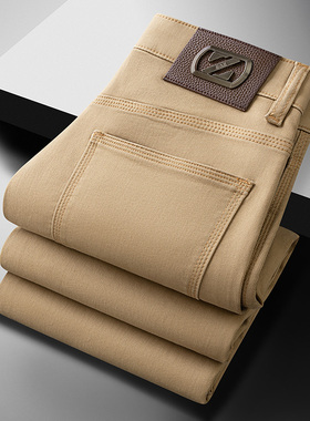 2025新款秋冬季浅卡其牛仔裤男款修身小直筒轻奢商务休闲男士裤子